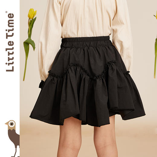 littletime女童半身裙春秋2023新款中大儿童洋气韩版蛋糕碎褶半裙 商品图2