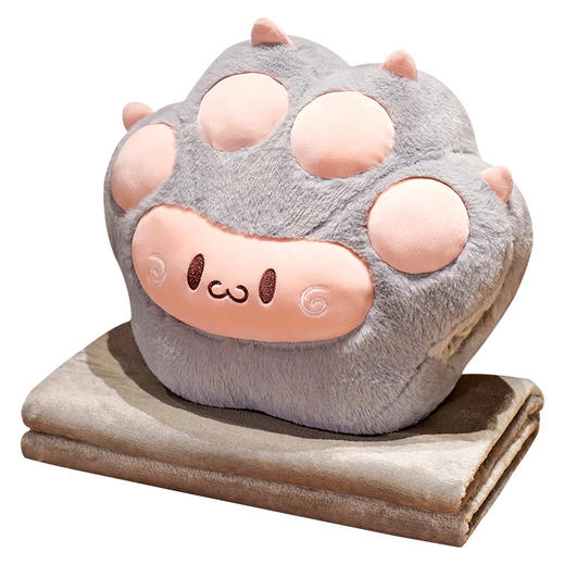 「三色可选！抱枕+毯子」抱枕被多功能卡通软萌猫爪三合一暖手手捂午睡靠垫法兰绒毯子居家布艺 商品图4