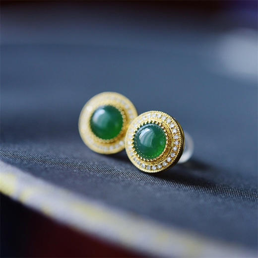 高冰种老坑帝王绿阳绿翡翠蛋面一对 商品图13