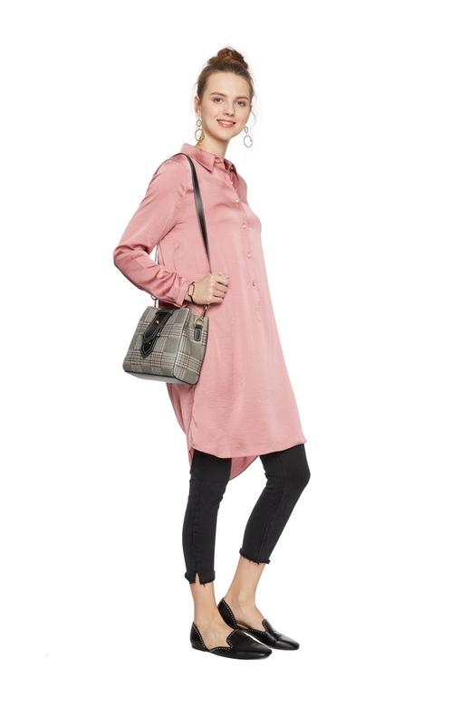 TONGRI曈日 桃粉色缎面长衬衫 5141 商品图3