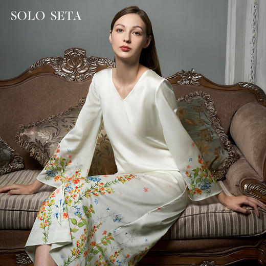 Solo seta22姆米重磅真丝睡裙女长袖桑蚕丝家居服丝绸优雅连衣裙 商品图0