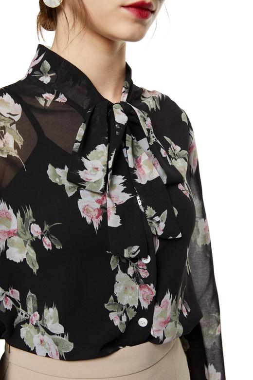 ANSUABEL 黑色半透印花系带上衣 8906 商品图3