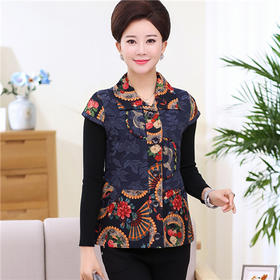 B7360妈妈装春秋薄款马甲中老年女装短款外套老年人坎肩民族风大码背心