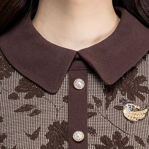 时尚气质，拼结假两件连衣裙女装中长裙春秋季新款印花A字裙QYM-237728-Y 商品图3