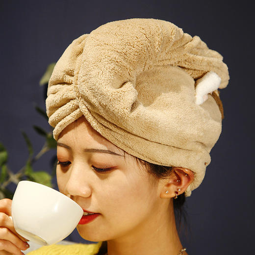 「三款可选！亲肤顺吸」干发帽可爱卡通猫咪珊瑚绒吸水毛巾 洗头擦头发加厚浴帽包头巾居家布艺 商品图1
