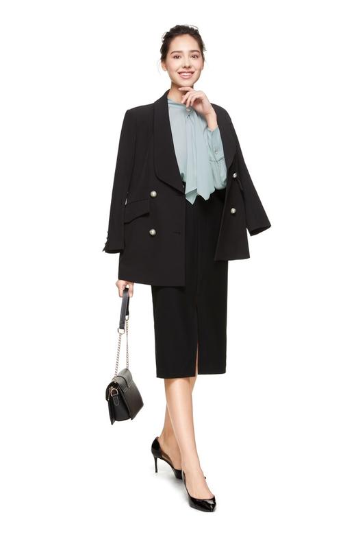 EVA OUXIU伊华欧秀 圆环珍珠扣饰开衩半裙 8776 商品图1