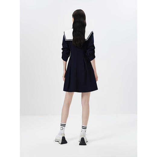 NEELLY纳俪商场同款学院海军领连衣裙女七分袖气质收腰中长款裙子N23031Y0115270602 商品图3