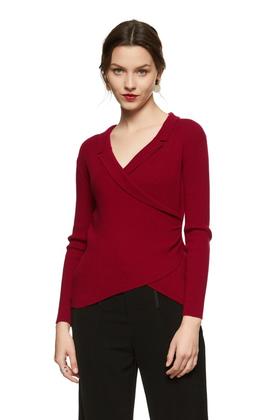 ELLA JADE 酒红色不规则围裹上衣 8765