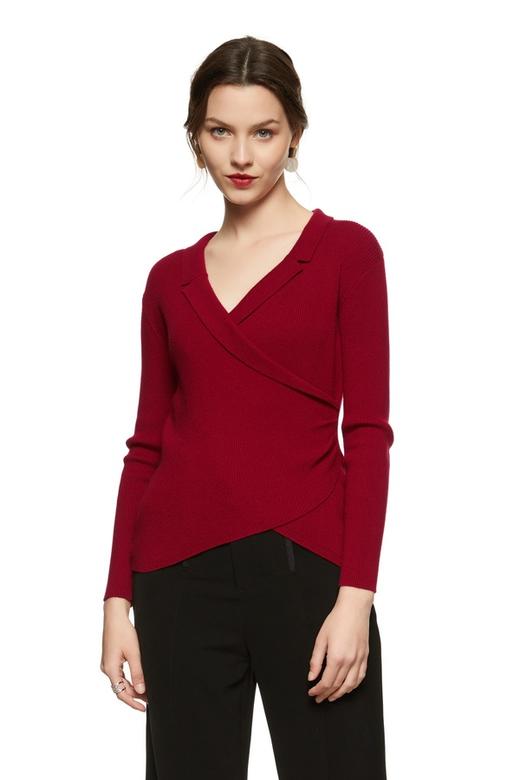 ELLA JADE 酒红色不规则围裹上衣 8765 商品图0