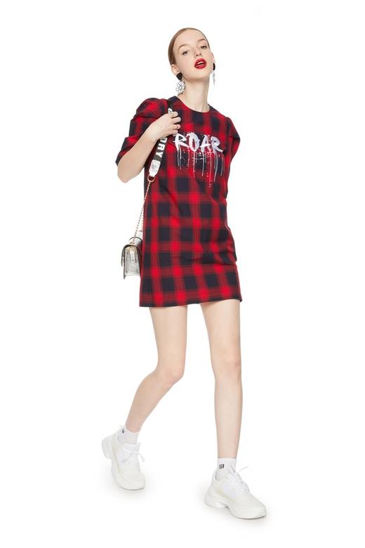 d'zzit 字母饰格纹连衣裙 5439 商品图3