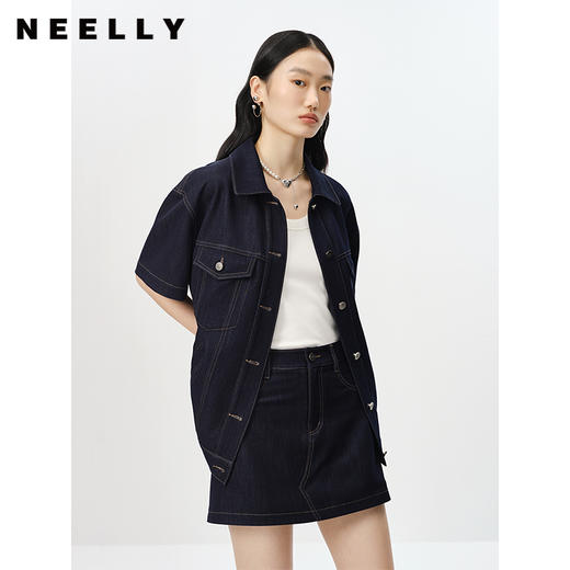 NEELLY纳俪商场同款春季短袖牛仔外套女单排扣休闲上衣韩版时尚N23031C01147 商品图1