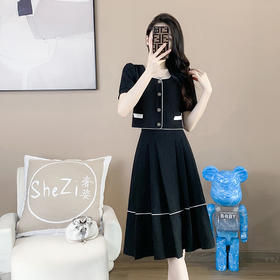 奢姿2025年夏季新款大码女装时尚方领两件套胖妹妹气质小香风套装9932990841