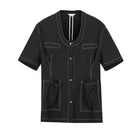 系扣圆领短袖西服