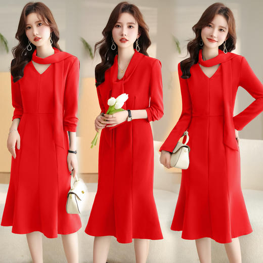 春装收腰减龄潮流百搭大气修身显瘦鱼尾连衣裙HR-LMJY2316-1 商品图4