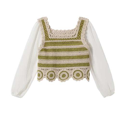 littletime女童法式文艺长袖衬衫2023春秋新款针织钩针衬衫上衣 商品图3