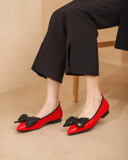 西村名物春季新品漆皮甜美减龄蝴蝶结浅口单鞋T22AE19431 商品图1