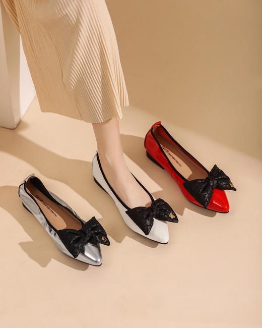 西村名物春季新品漆皮甜美减龄蝴蝶结浅口单鞋T22AE19431 商品图0