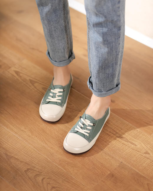 西村名物2022秋季新款免系带可踩后跟女休闲鞋拼色小白鞋T22AM17611 商品图0