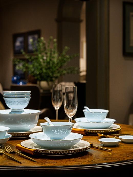 富玉 景德镇陶瓷餐具套组家用玲珑瓷 青釉金枝玉叶餐具 商品图5