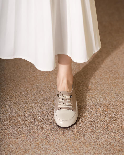 西村名物2022秋季新款免系带可踩后跟女休闲鞋拼色小白鞋T22AM17611 商品图1