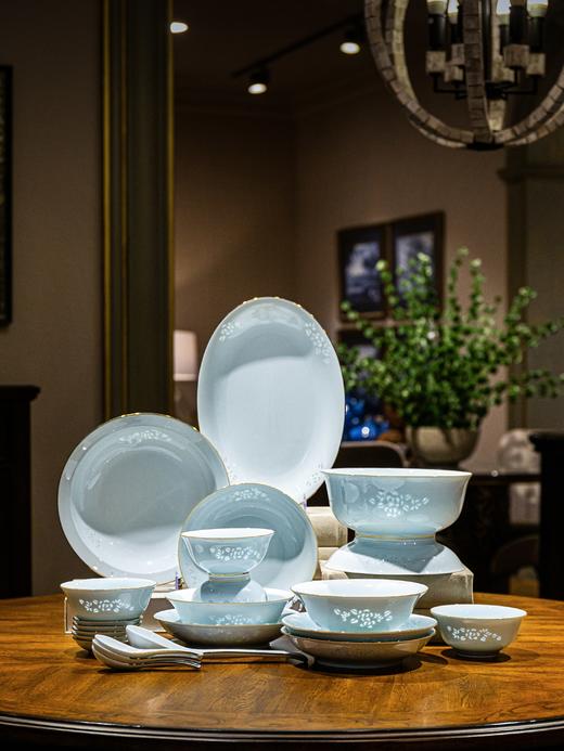 富玉 景德镇陶瓷餐具套组家用玲珑瓷 青釉金枝玉叶餐具 商品图0