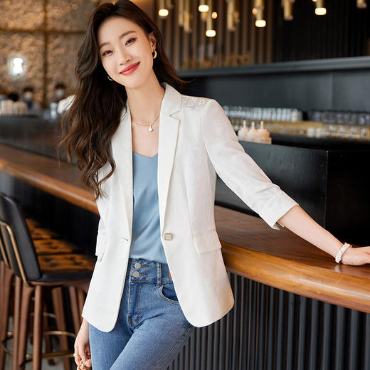XZ-LY8526春装新款职业装女装中袖小西装时尚印花中袖西服外套女工装 商品图2