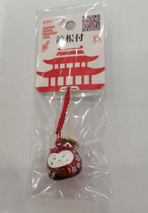 鈴根付 樱花福猫笑脸水音铃挂件 珠光红色 商品图0