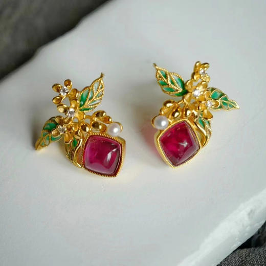 龢盒原创 醉里仙人摇桂树，人间换作清风 桂花碧玺小耳钉 商品图2