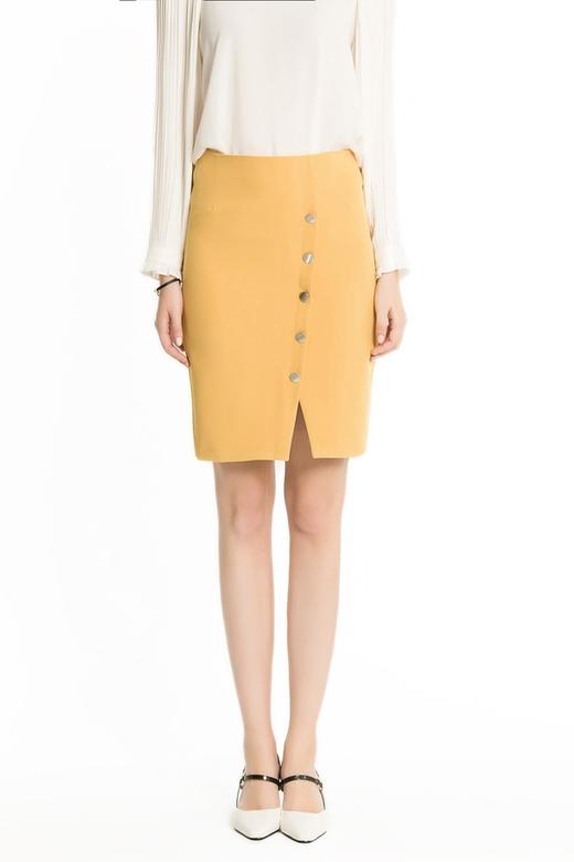 OCTAVIA 黄色钉扣开衩包臀半裙 1639 商品图0
