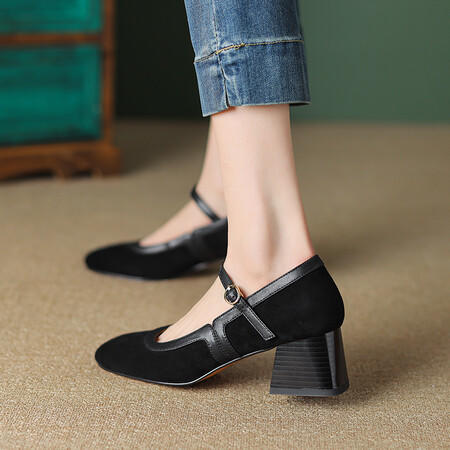 时尚气质，羊反绒粗跟高跟鞋HBP-5122 商品图1