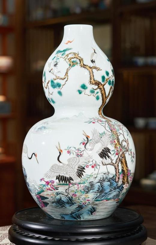 粉彩鹤寿图葫芦瓶 商品图0