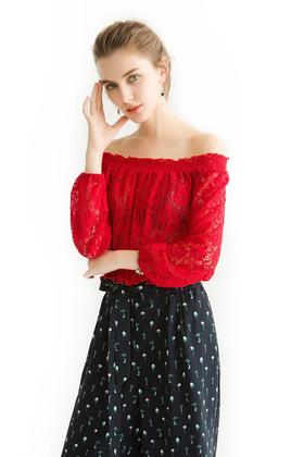 NEW LOOK 红色弹力一字领上衣 1477