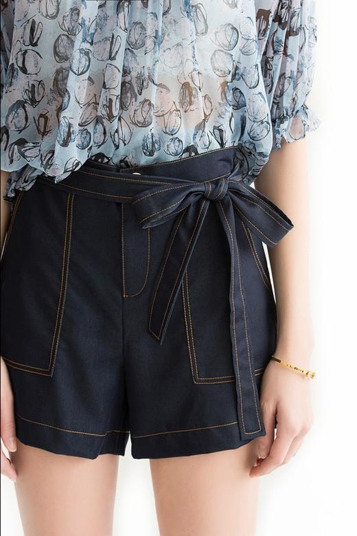 SUMMER & SAGE 牛仔蝴蝶结高腰短裤 1819 商品图3