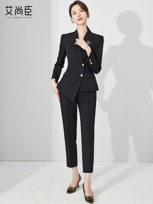 高级感黑色西装套装女春时尚不规则英伦风总裁职业装气质通勤正装 商品图2