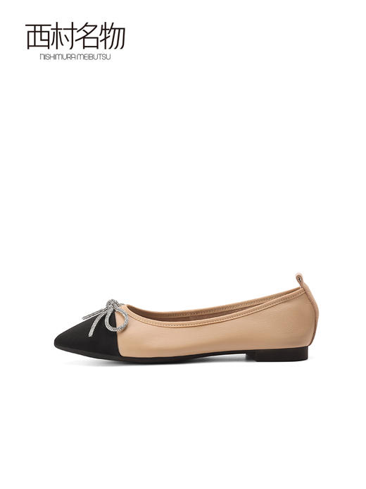 西村名物2022春季新款水钻撞色蝴蝶结甜美平底豆豆鞋女单鞋17681 商品图0
