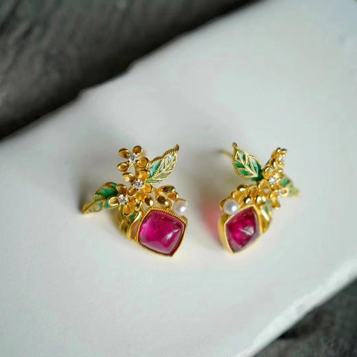 龢盒原创 醉里仙人摇桂树，人间换作清风 桂花碧玺小耳钉 商品图1