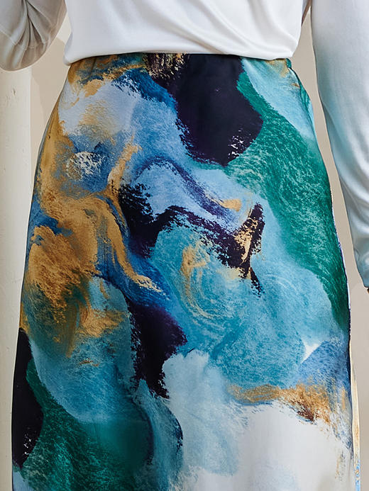 米思阳2026夏季新款时尚水彩印花中长裙顺滑显瘦a字半身裙女0630 商品图3