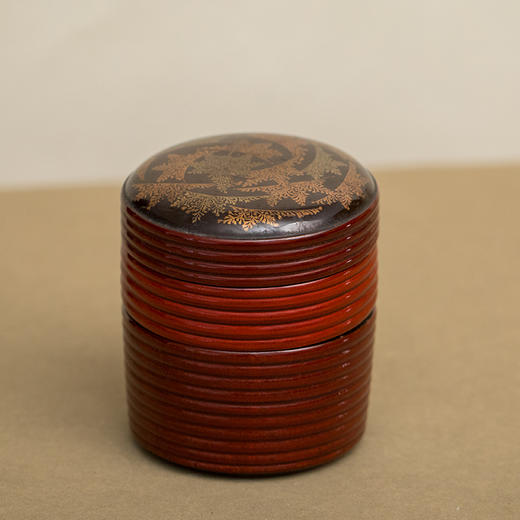 朱漆描金弦纹双层盖盒 商品图2