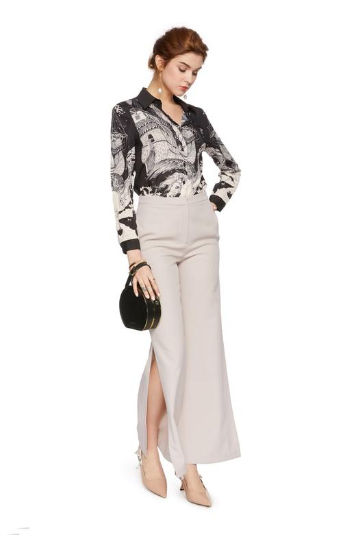 AVA 米色高腰开衩阔腿裤 5602 商品图3