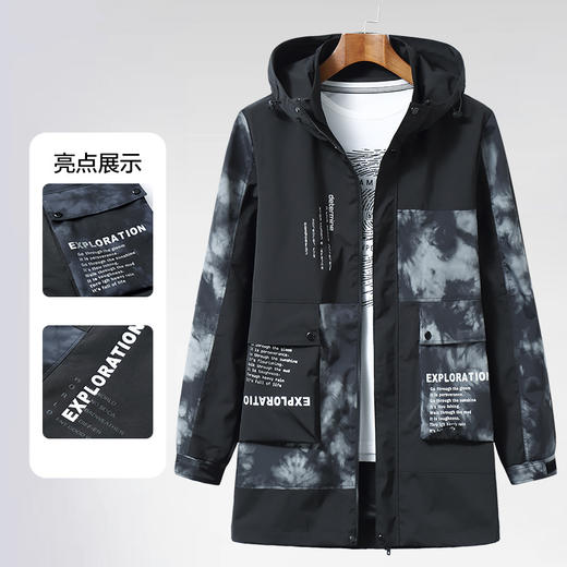 一口价【新款DWN】 大依优型连帽中长款风衣外套大号大码休闲运动加肥加大男装上衣男士 商品图3