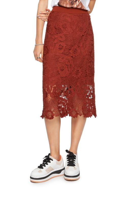 OCTAVIA 橘红色镂空高腰半裙 5365 商品图0