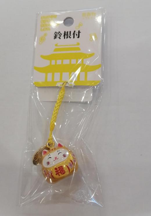 鈴根付 樱花福猫笑脸水音铃挂件 珠光金色 商品图0