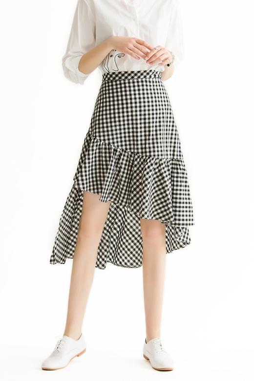 SUMMER & SAGE 黑白格纹个性荷叶边半裙 1468 商品图0