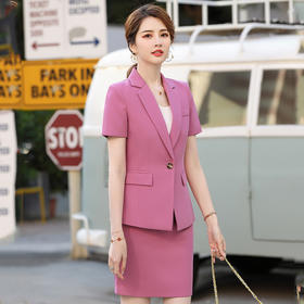 XZ-HJ1844春夏季职业装女裙套装修身短袖西服正装文员工作服小西装女