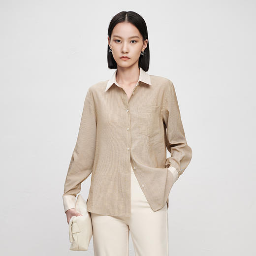 IN AND ON2023春季新款衬衫女条纹拼接百搭显瘦翻领气质上衣52596 商品图6