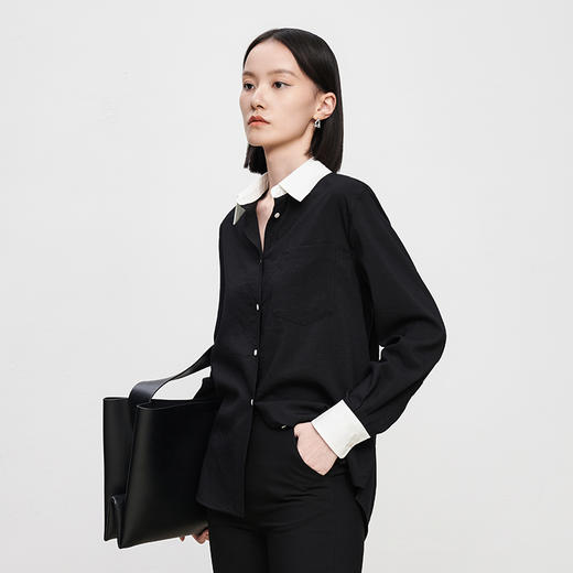 IN AND ON2023春季新款衬衫女条纹拼接百搭显瘦翻领气质上衣52596 商品图9