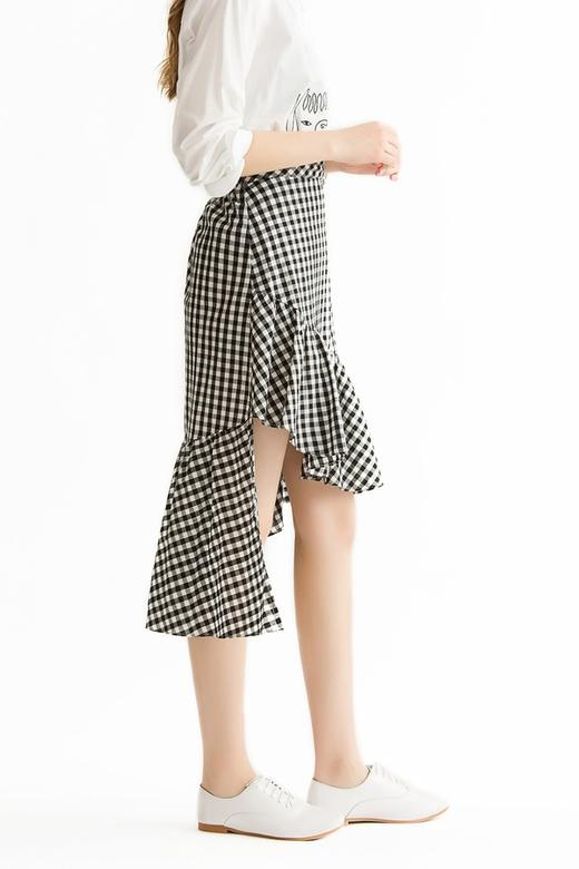 SUMMER & SAGE 黑白格纹个性荷叶边半裙 1468 商品图2