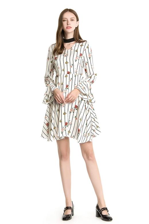 EVA OUXIU伊华欧秀 碎花条纹choker连衣裙 1521 商品图0