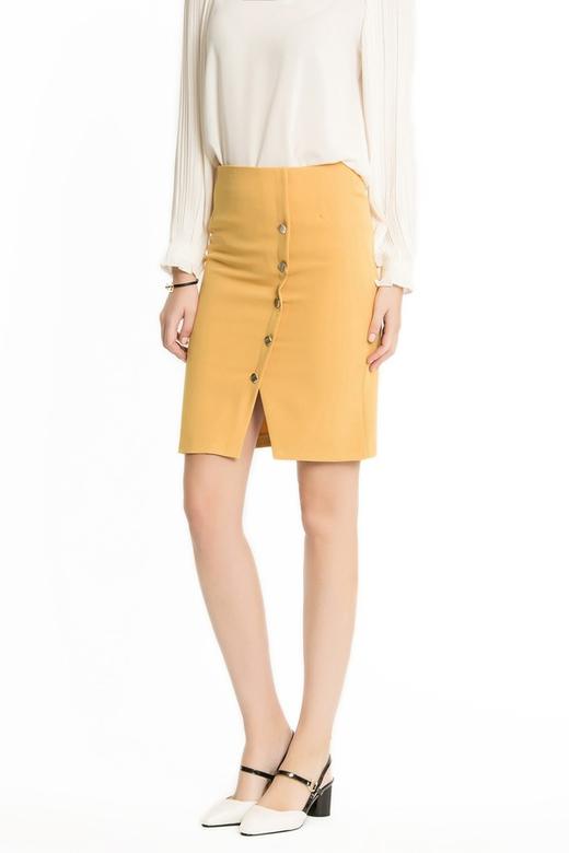 OCTAVIA 黄色钉扣开衩包臀半裙 1639 商品图2