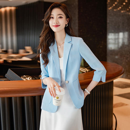 XZ-LY8531春装新款韩版职业装女装中袖小西装女士修身西服外套工作服 商品图2